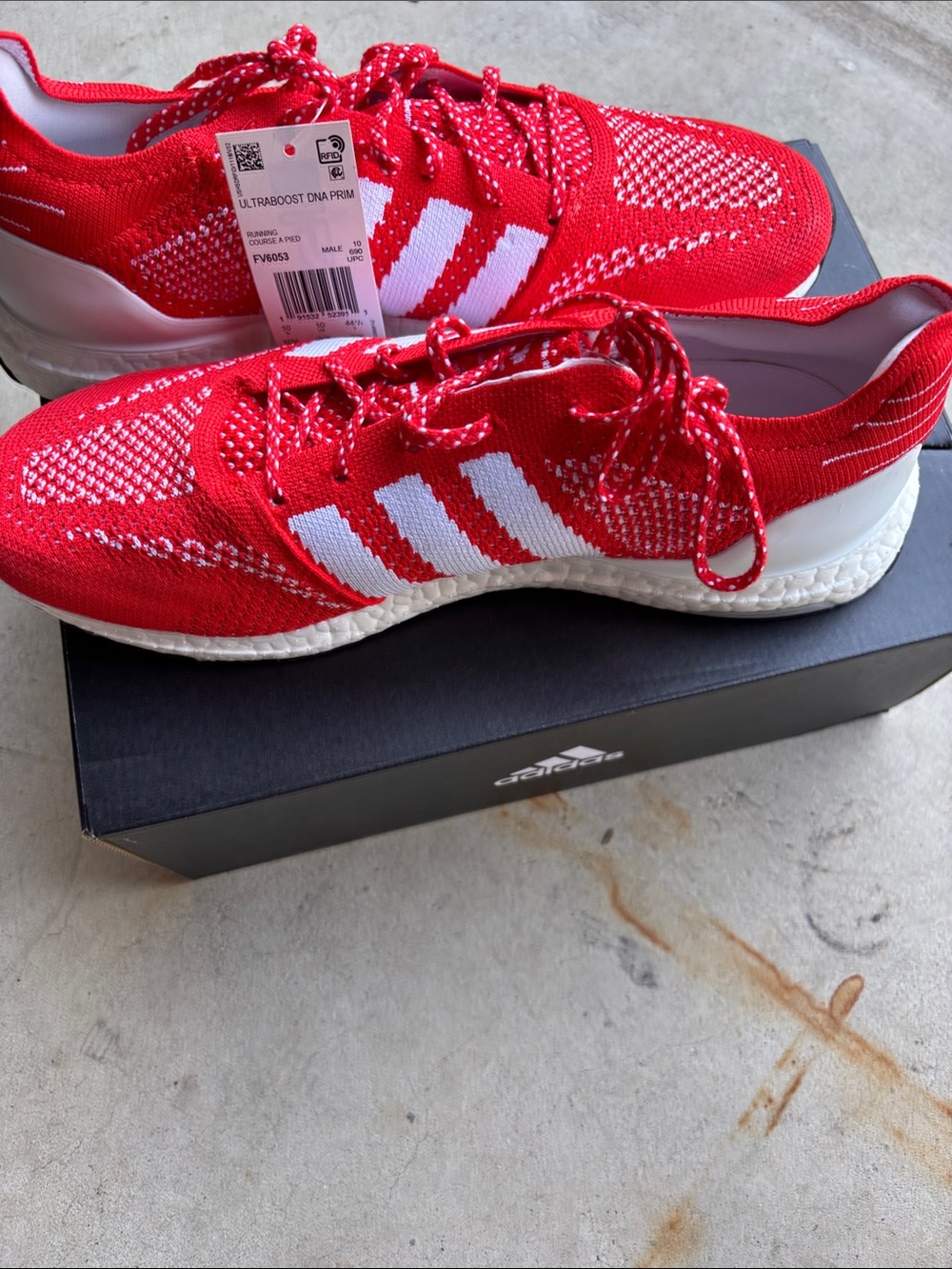 Size 10.5 NWT, adidas Ultraboost DNA Prime Red and White Box Label